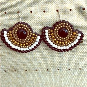 Black, White, & Gold beaded and crochet earrings